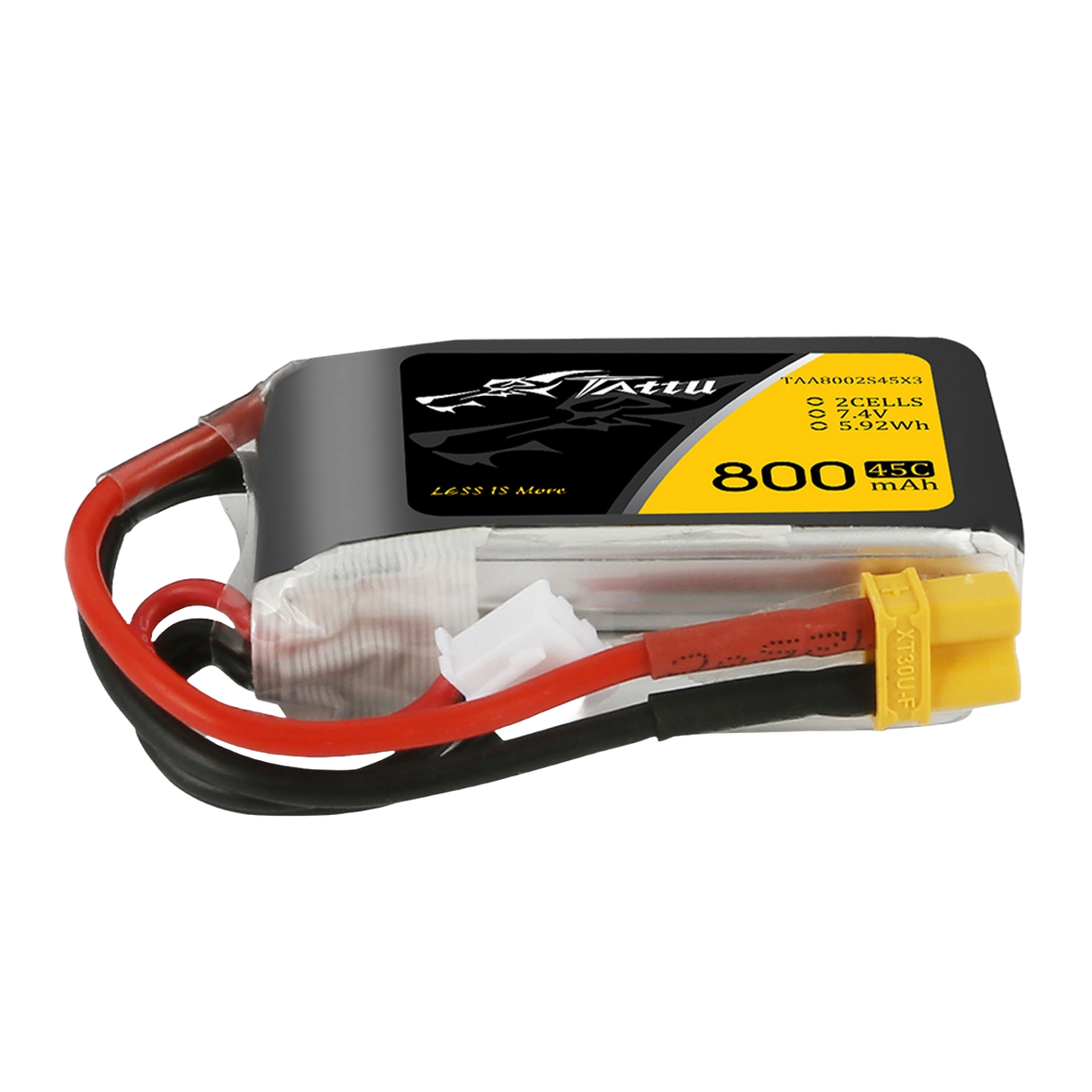 Tattu 800mAh 7.4V 45C 2S1P Lipo Battery Pack With XT30 Plug