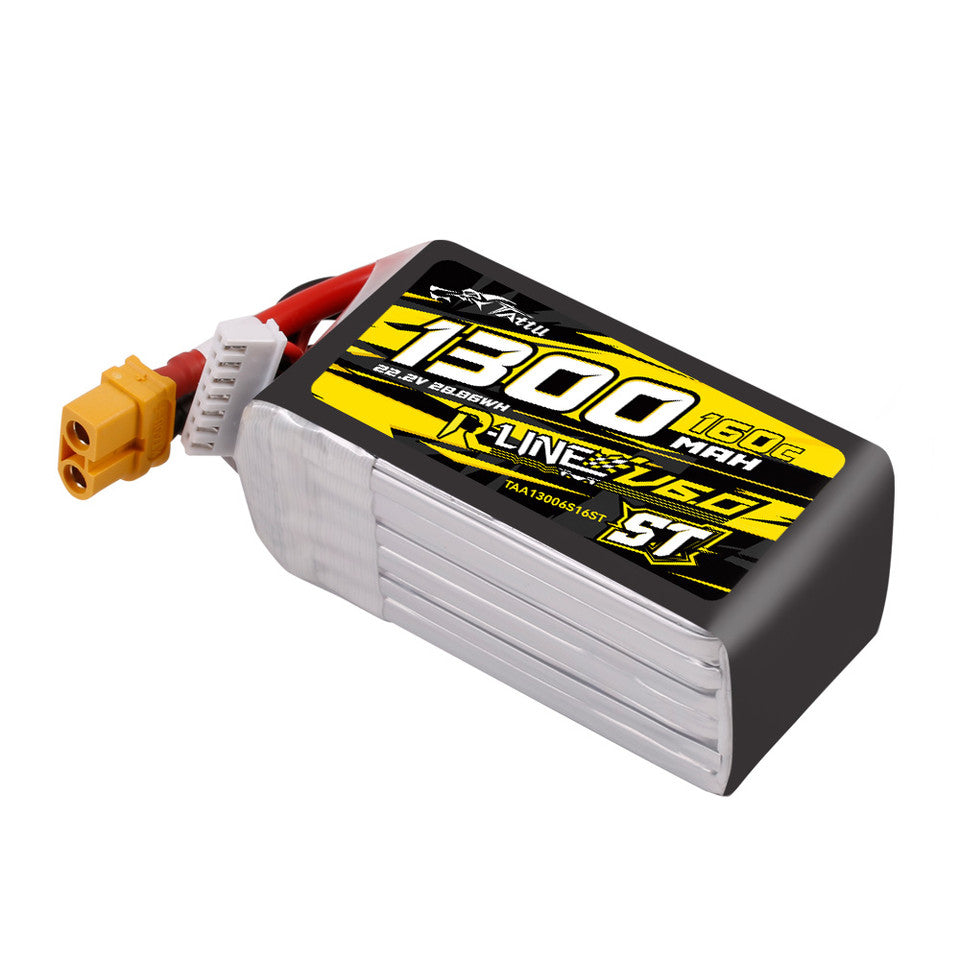 Tattu 1300mAh 6S 160C 22.2V R-Line Version 6.0 ST Lipo Battery Pack with XT60 Plug