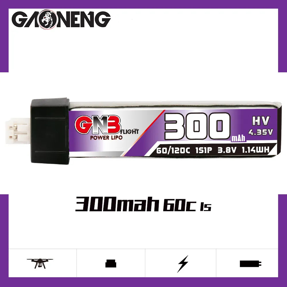 GNB LiHV 1S 3.8V 300mAh 60C PH2.0 Plastic Head LiPo Battery