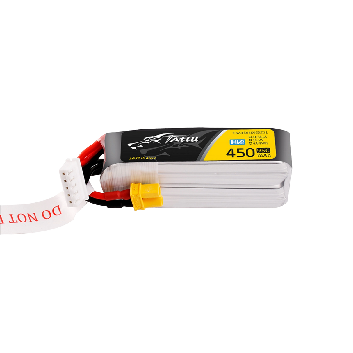 Batterie Lipo Tattu 450mAh 4S 95C 15.2V HV avec prise XT30 - Taille longue