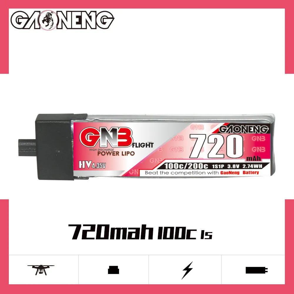 GNB LiHV 1S 3.8V 720mAh 100C A30 Plastic Head LiPo Battery