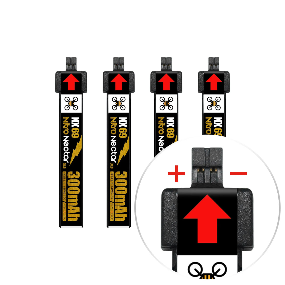 NewBeeDrone Nitro Nectar NX69 300mAh 1S 80C HV LiPo Battery (4-Pack)