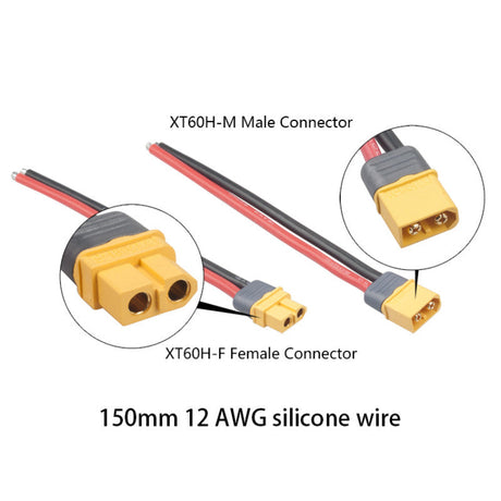 RJXHOBBY 5pcs XT60 Male Connector with Sheath Housing Connector with 150mm 12AWG Silicon Wire for RC Lipo Battery FPV Drone Drone ESC - DroneDynamics.ca