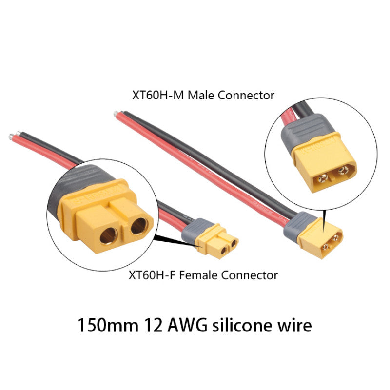 RJXHOBBY 4pcs XT60 Male Female Connector with Sheath Housing Connector with 150mm 12AWG Silicon Wire for RC Lipo Battery FPV Drone Drone ESC - DroneDynamics.ca