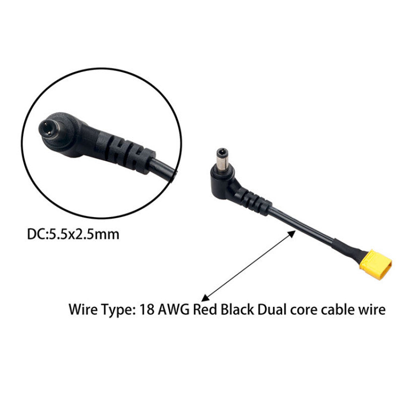 RJXHOBBY XT30 Male Plug to DC 5.5mm x 2.5mm Male Adapter Cable (2cm) - DroneDynamics.ca