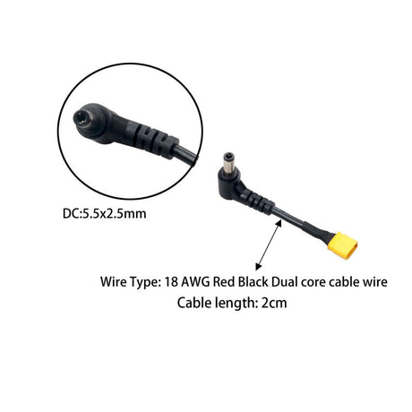 RJXHOBBY XT30 Male Plug to DC 5.5mm x 2.5mm Male Adapter Cable (2cm) - DroneDynamics.ca