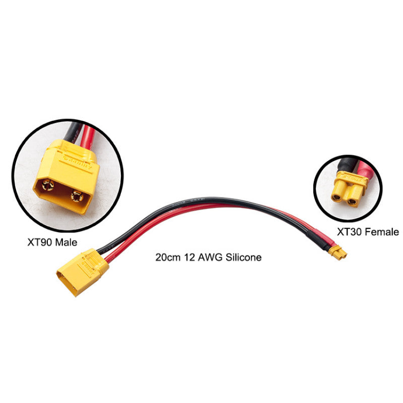 RJXHOBBY XT90 Male & XT30U Female Wireless Adapter 12AWG wire - DroneDynamics.ca