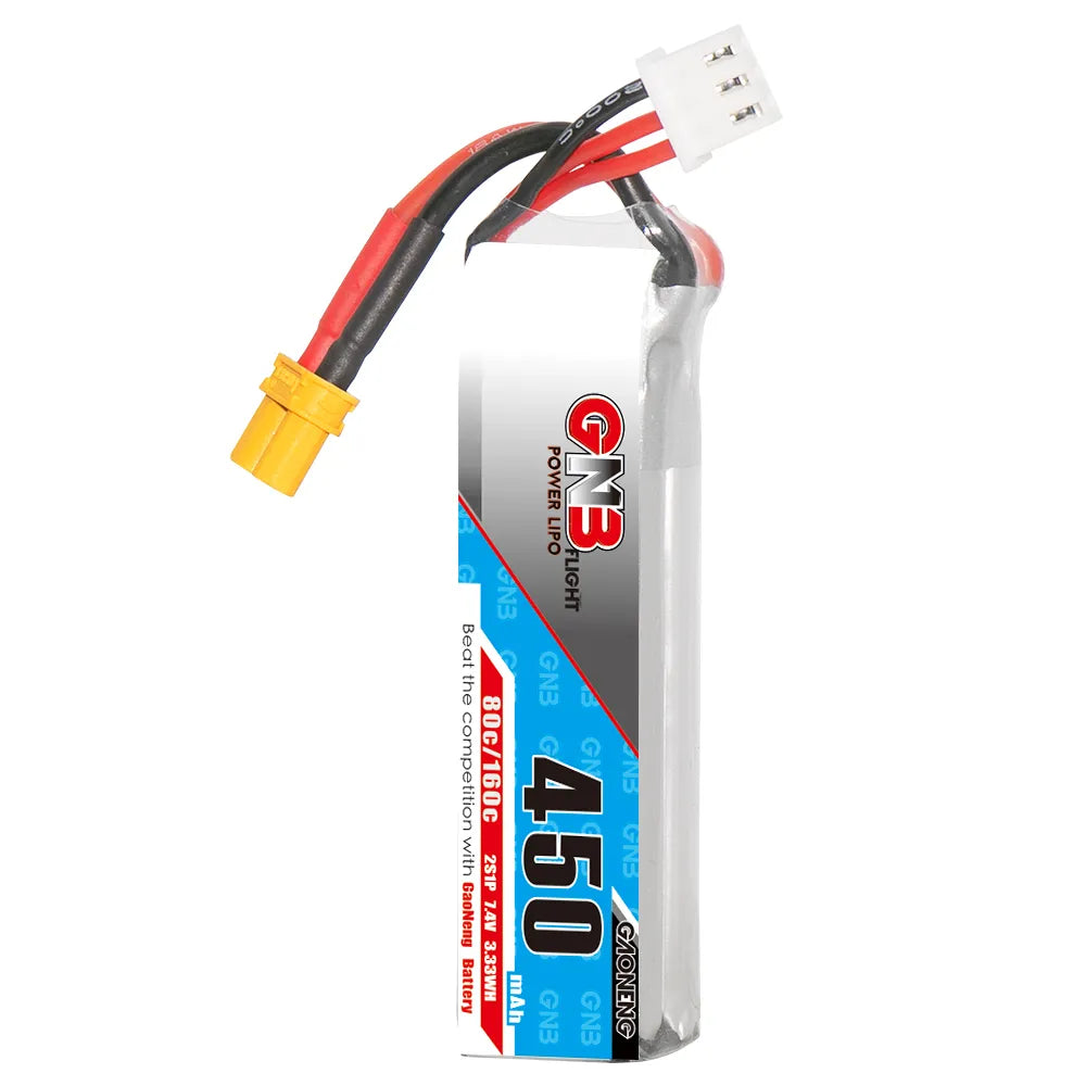 GNB 2S 7.4V 450mAh 80C XT30 LiPo Battery Long Type