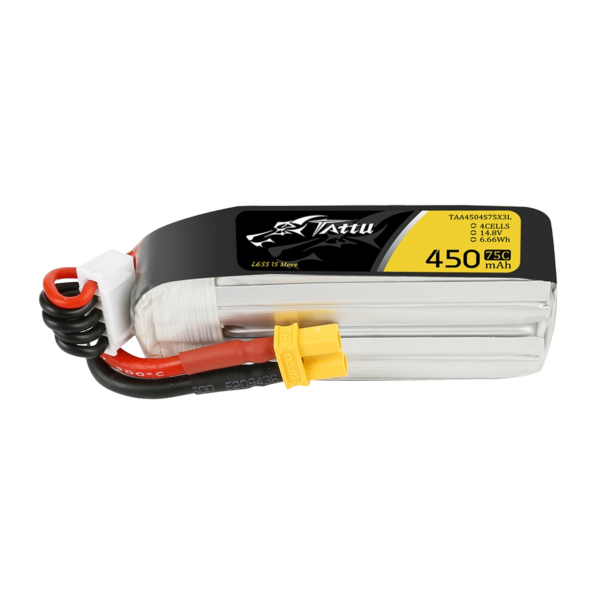 Tattu 4S 450mah 75C 14.8V Lipo Battery Pack With XT30 Plug- Long Size For H Frame - DroneDynamics.ca