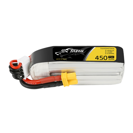 Tattu 4S 450mah 75C 14.8V Lipo Battery Pack With XT30 Plug- Long Size For H Frame - DroneDynamics.ca