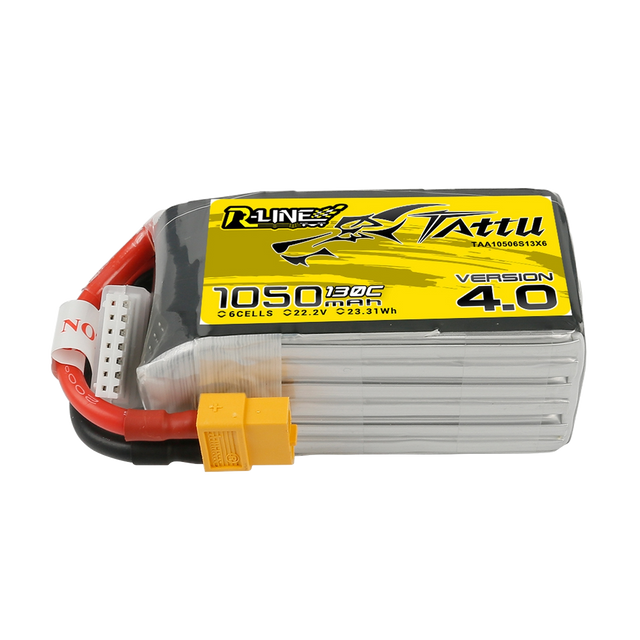 Tattu R-Line Version 4.0 1050mAh 22.2V 130C 6S1P Lipo Battery Pack with XT60 Plug - DroneDynamics.ca