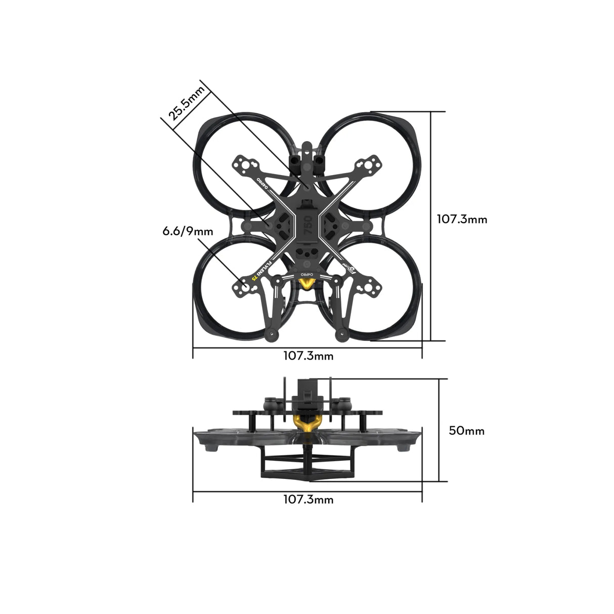 Flywoo v1.3 FlyLens 75 Analog\Vista\Walksnail\HDZero Frame Kit (14mm Came Size)