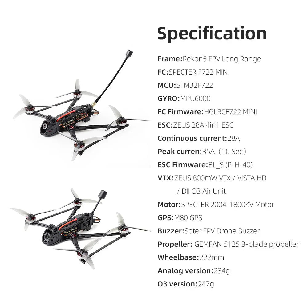 Rekon 5 Mini Long Range Quad 6S Analog Drone (ELRS 2.4G)