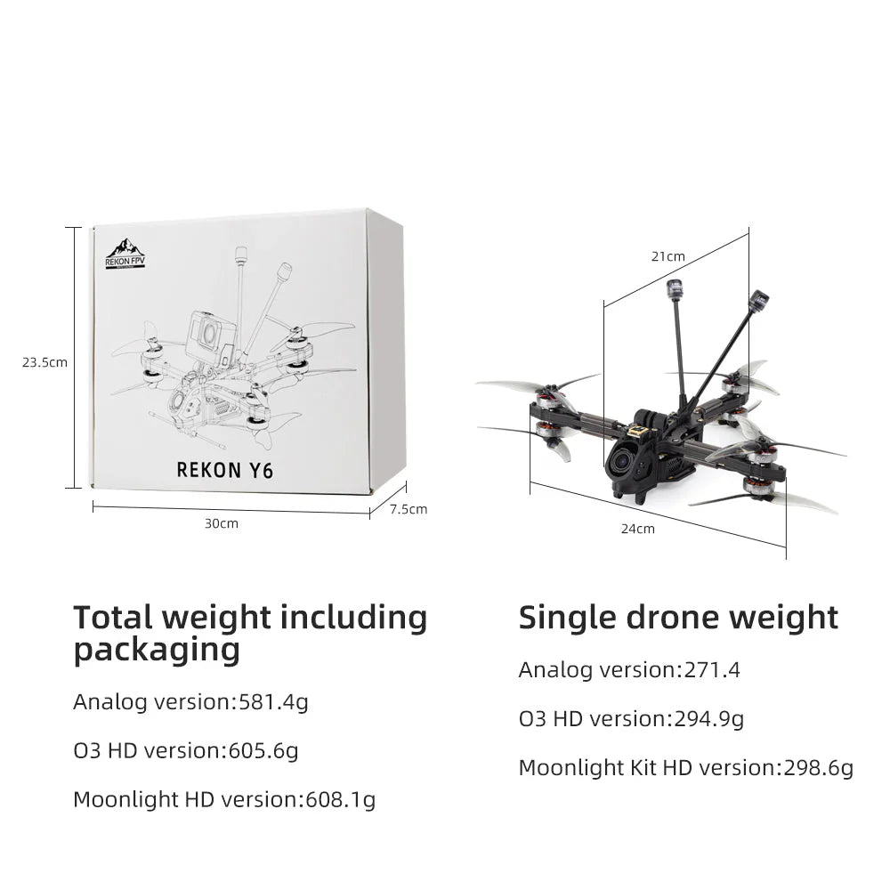 Rekon Y6 5-inch Long-Range FPV Drone (Analog/ELRS 2.4G)