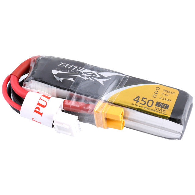 Tattu 450mAh 2S 75C 7.4V Lipo Battery Pack With XT30 Plug (Long Size)